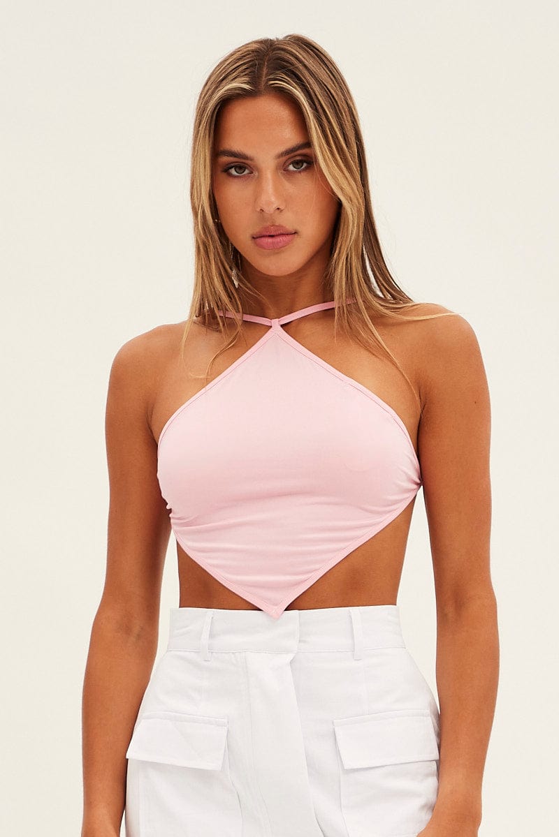 Pink Scarf Top Backless for Ally Fashion