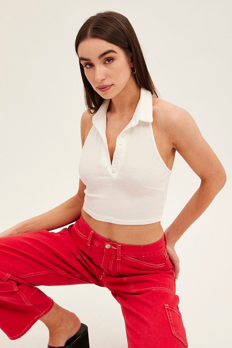 White Backless Crop Top for Ally Fashion