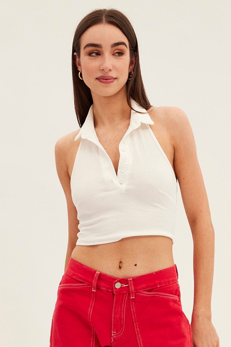 White Backless Crop Top for Ally Fashion