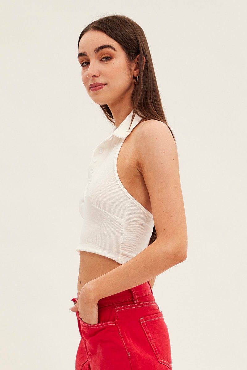 White Backless Crop Top for Ally Fashion