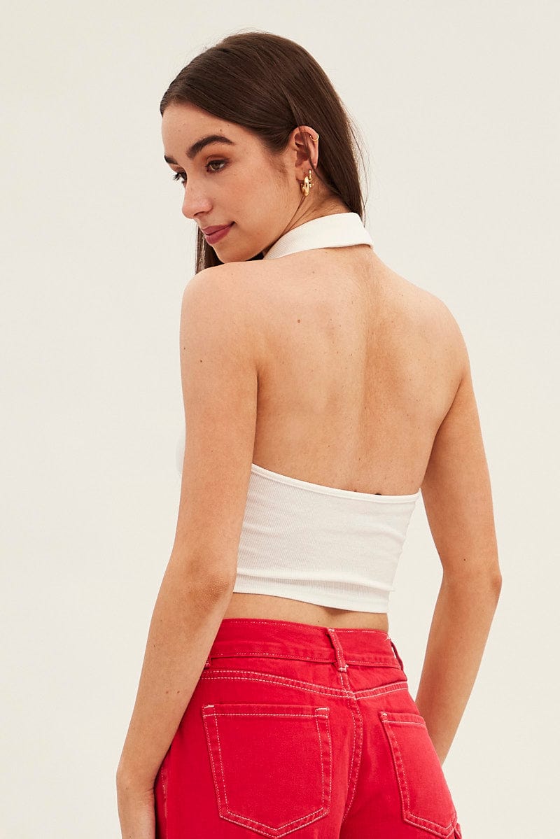 White Backless Crop Top for Ally Fashion