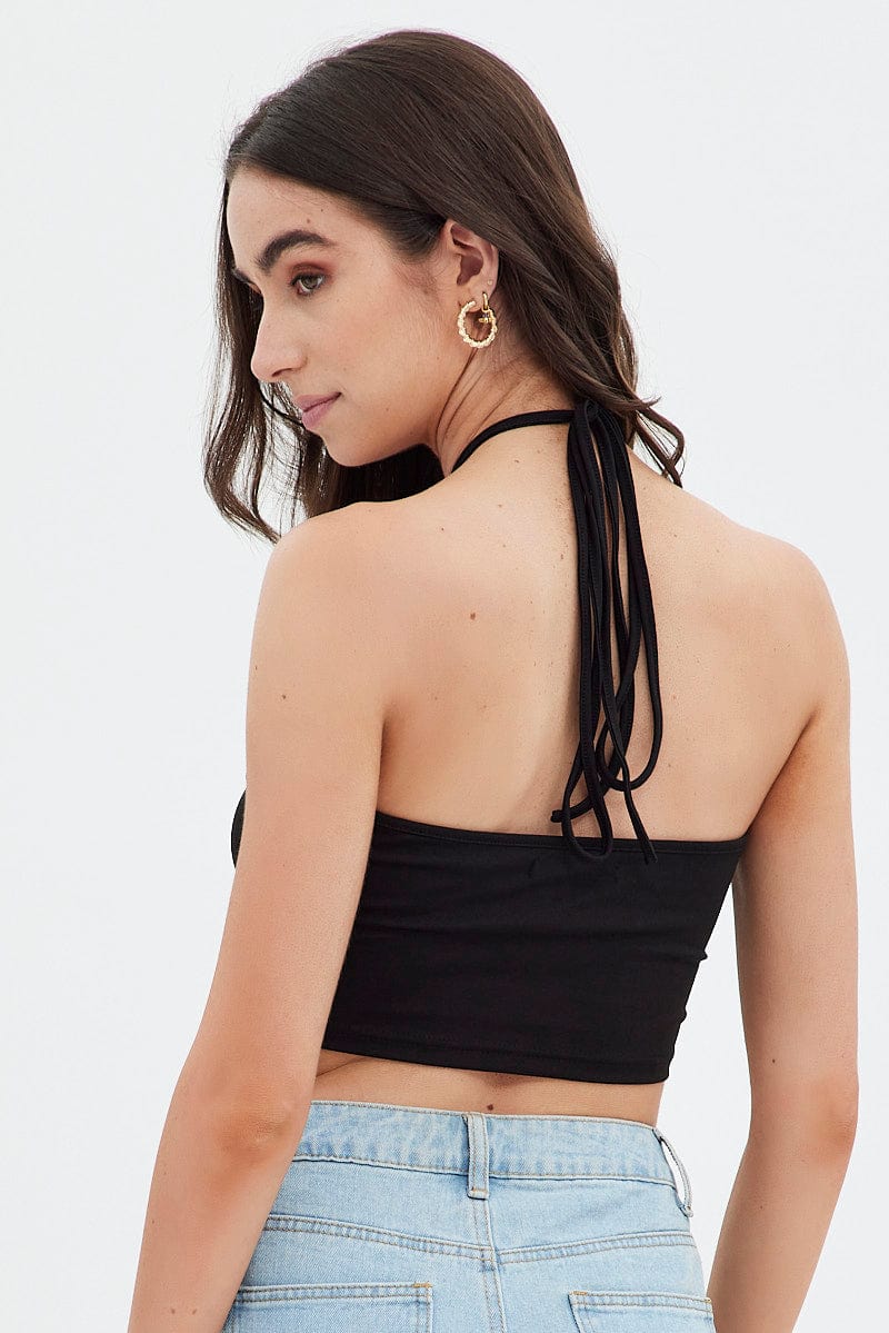 Black Keyhole Halter Top for Ally Fashion