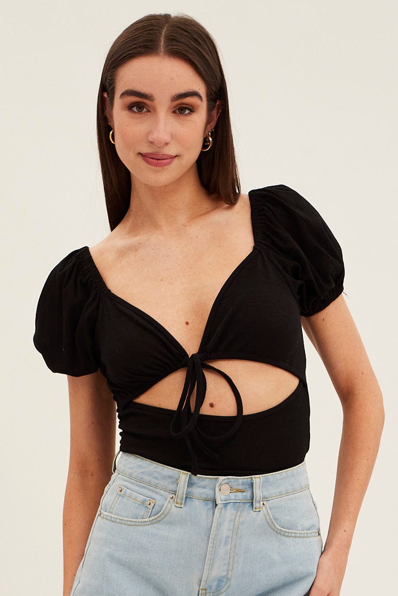 Black Keyhole Top Short Sleeve for Ally Fashion