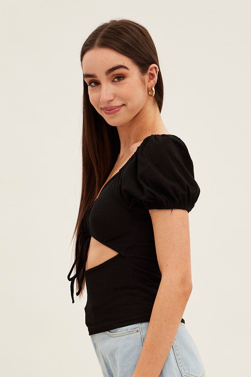 Black Keyhole Top Short Sleeve for Ally Fashion