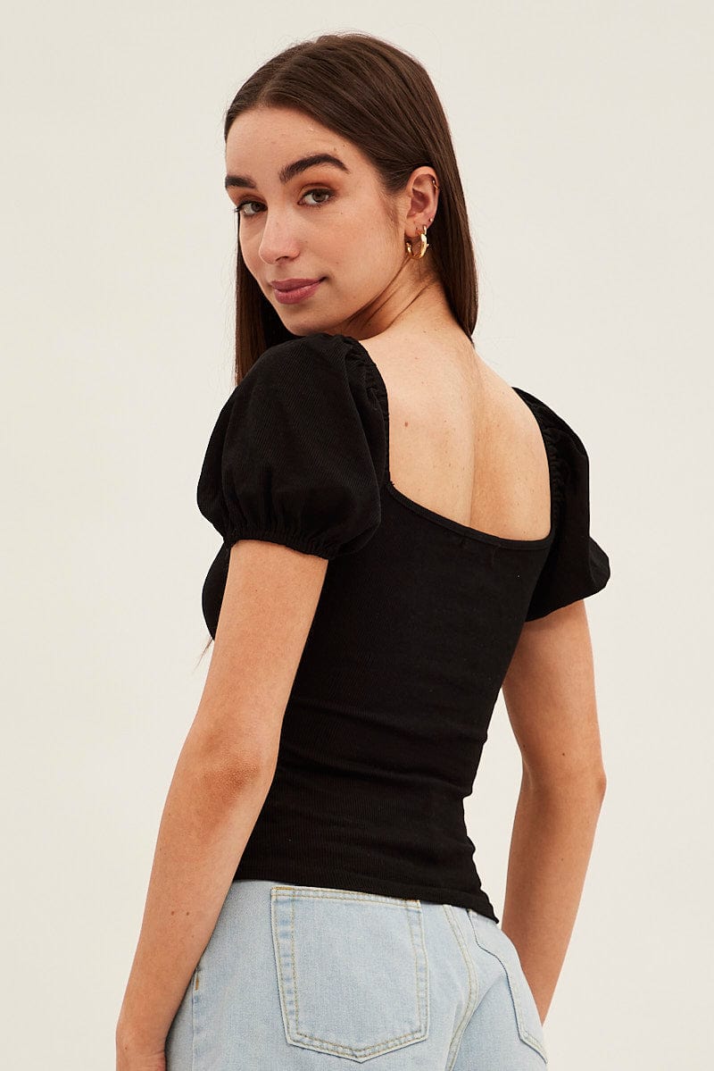 Black Keyhole Top Short Sleeve for Ally Fashion