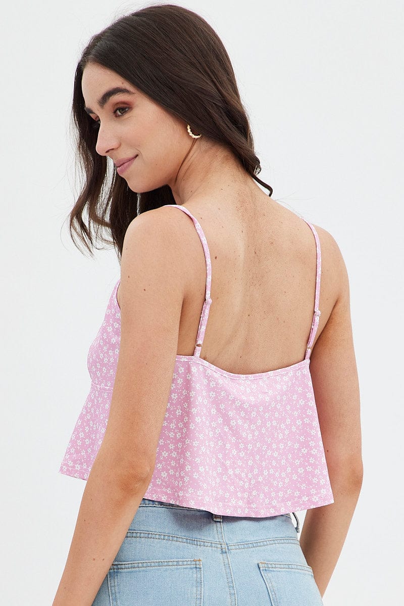 Pink Floral Tie Front Top for Ally Fashion