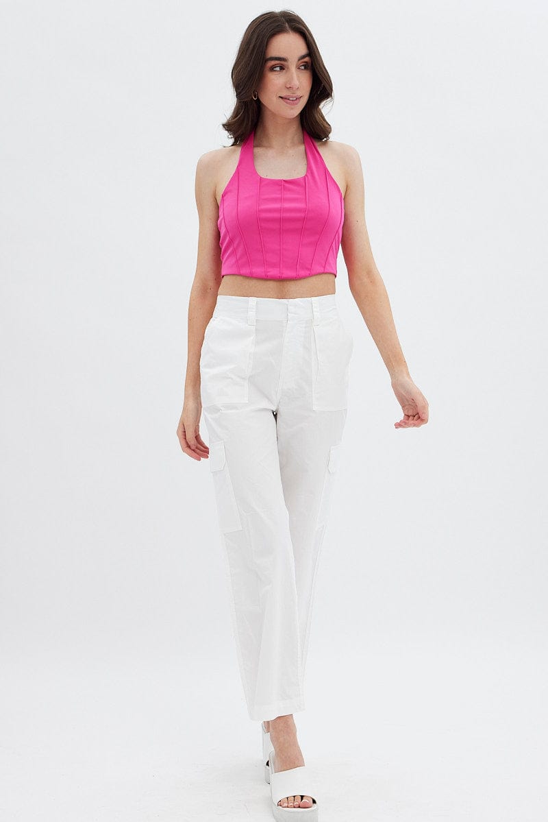 Pink Halter Pinch Crop Top for Ally Fashion