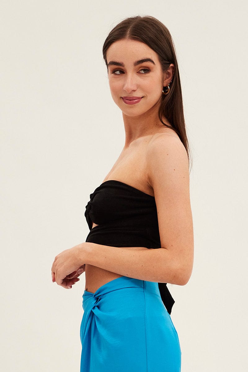 Black Ring Detail Strapless Crop Top for Ally Fashion