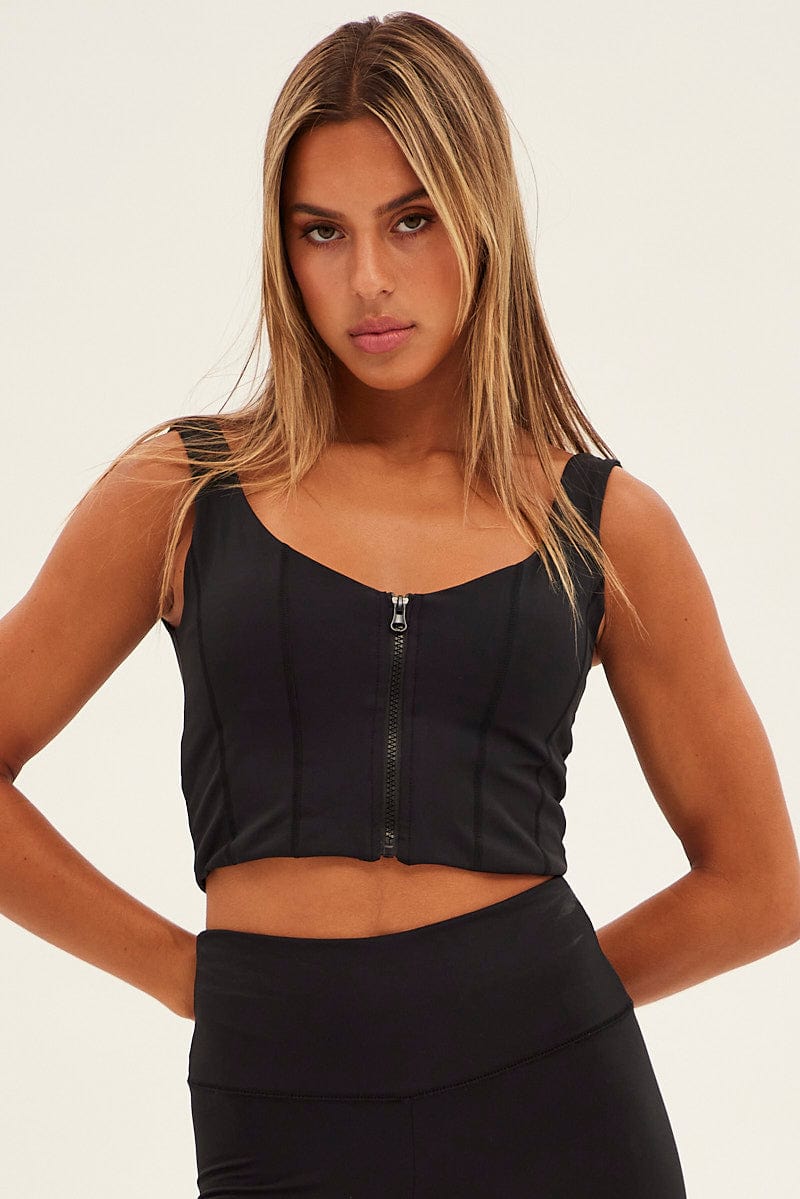 Black Zip Front Top Sleeveless Crop for Ally Fashion