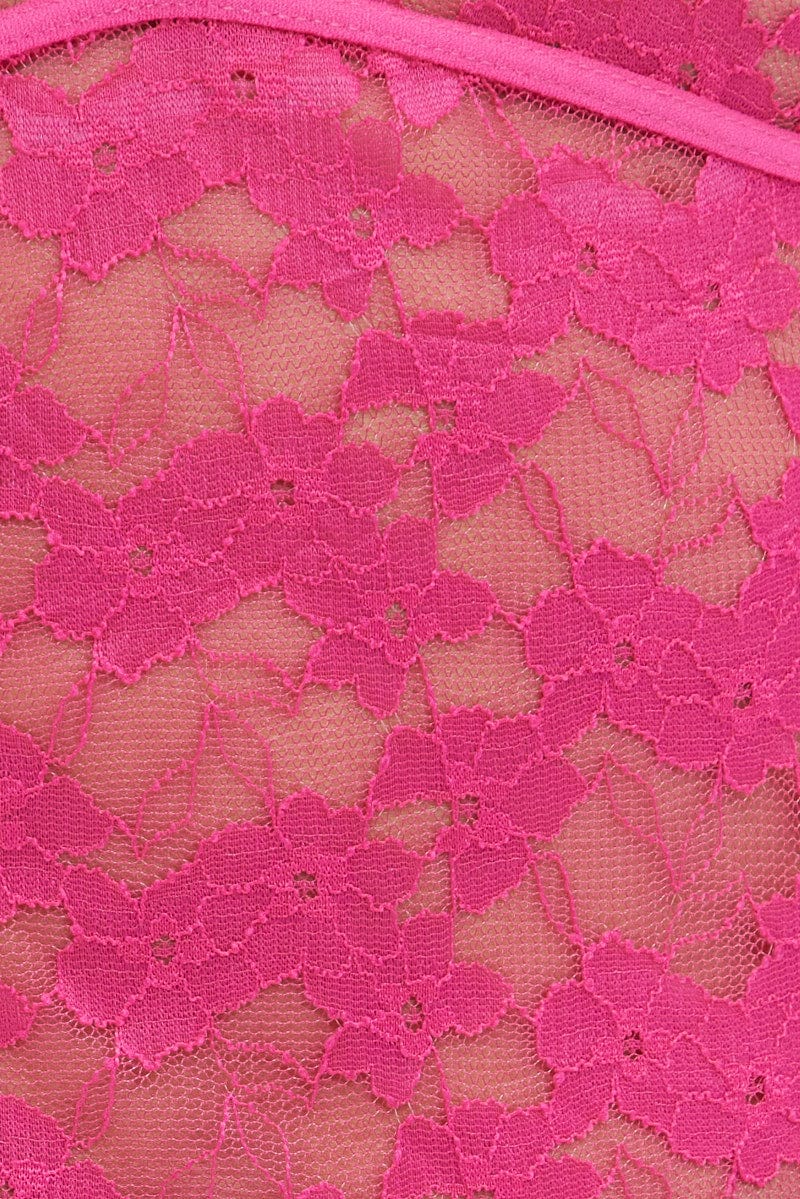 Pink Sleeveless Bodysuit V-Neck Lace for Ally Fashion