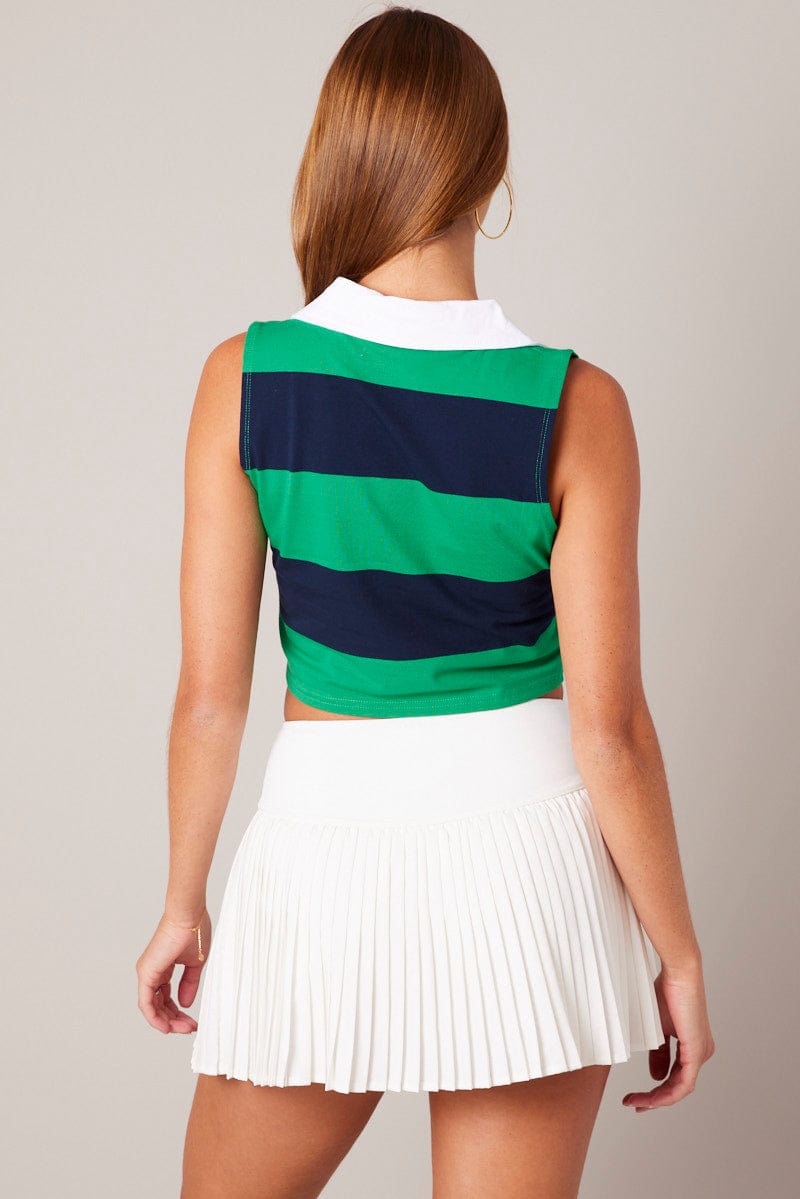 Green Stripe Cropped Top Sleeveless for Ally Fashion