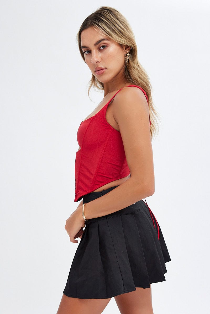 Red Corset Tank Top Tie Lace Back for Ally Fashion