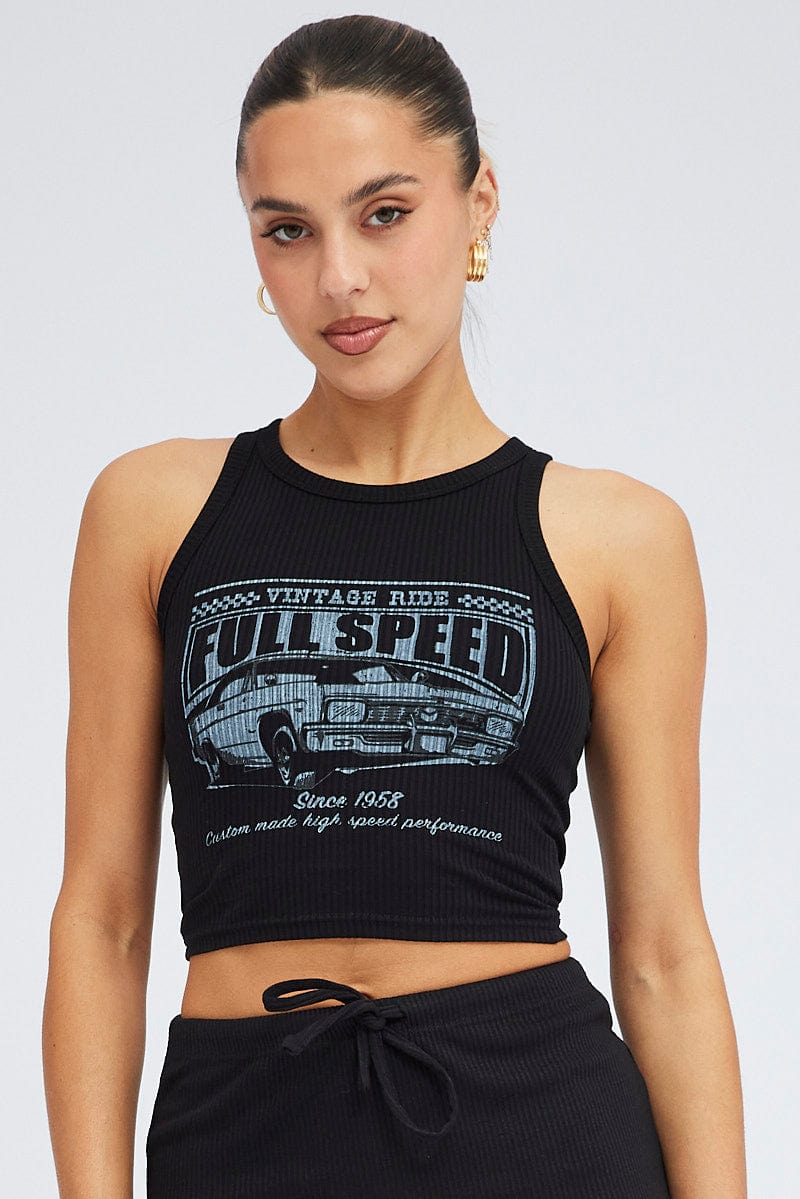 Black Cropped Crew Neck Tank for Ally Fashion