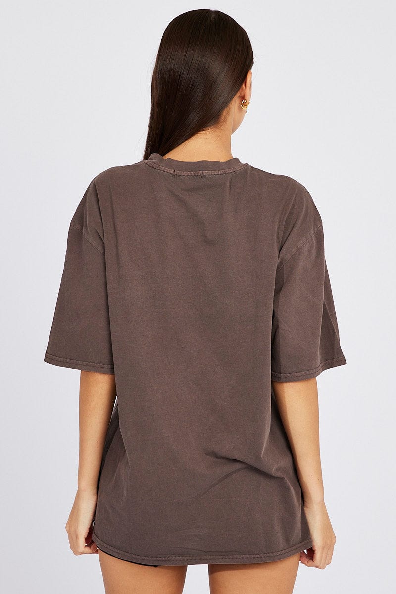 Brown Graphic Tee Short Sleeve Jersey Embroidered for Ally Fashion