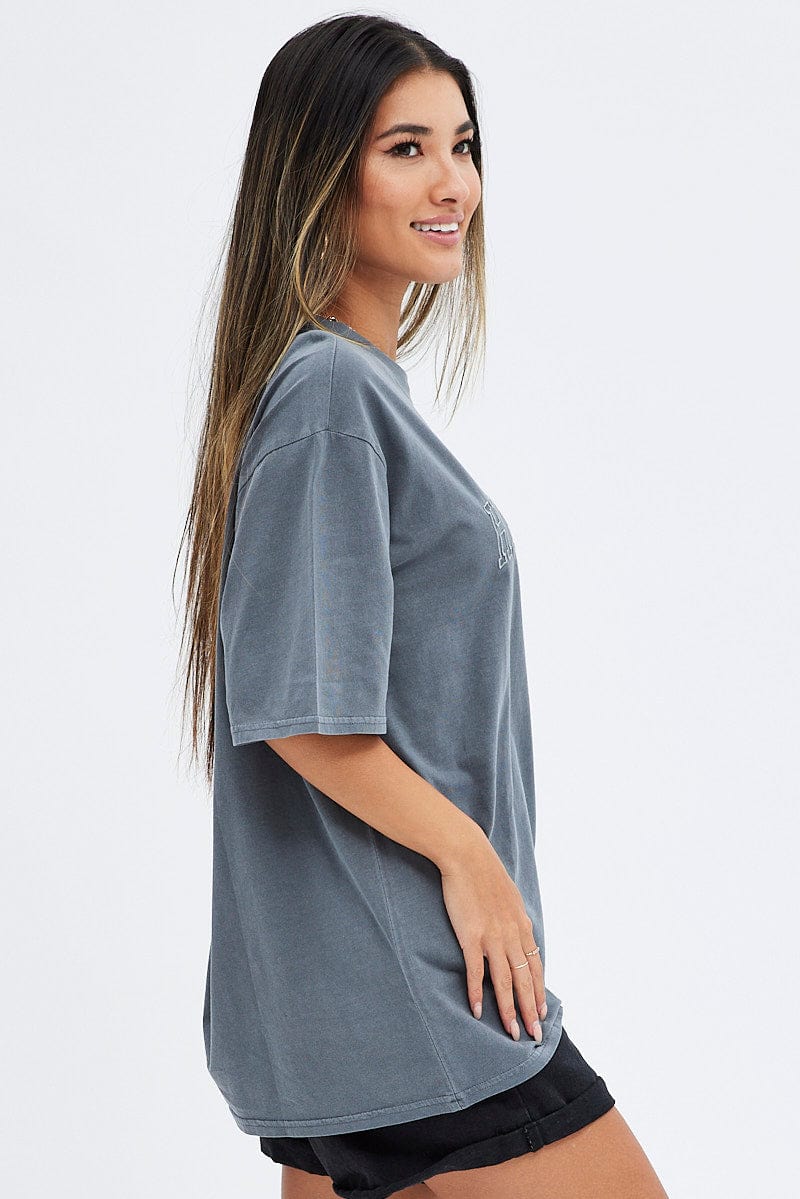 Grey Graphic Tee Short Sleeve Round Neck Print | Ally Fashion