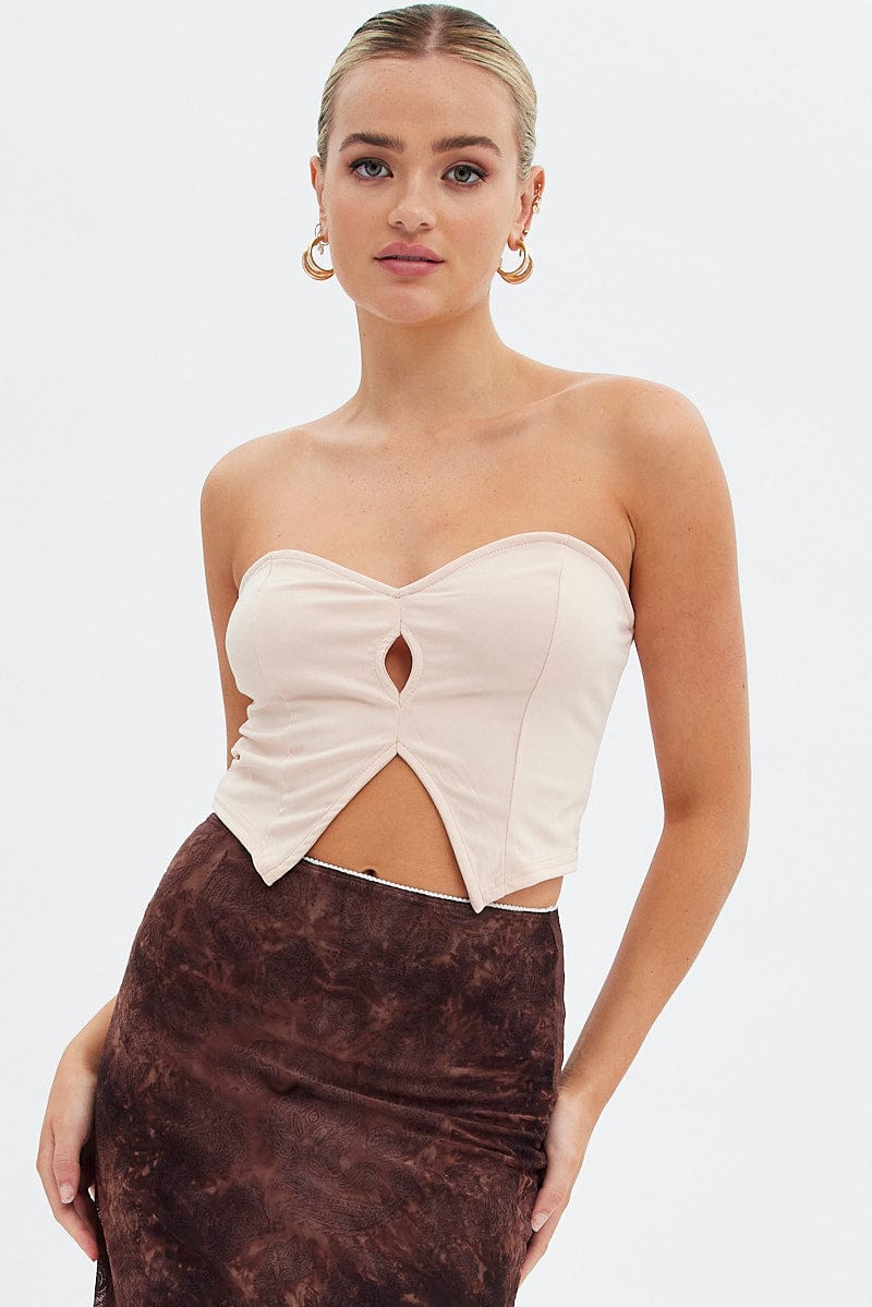 Beige Keyhole Bandeau Top Sweetheart for Ally Fashion