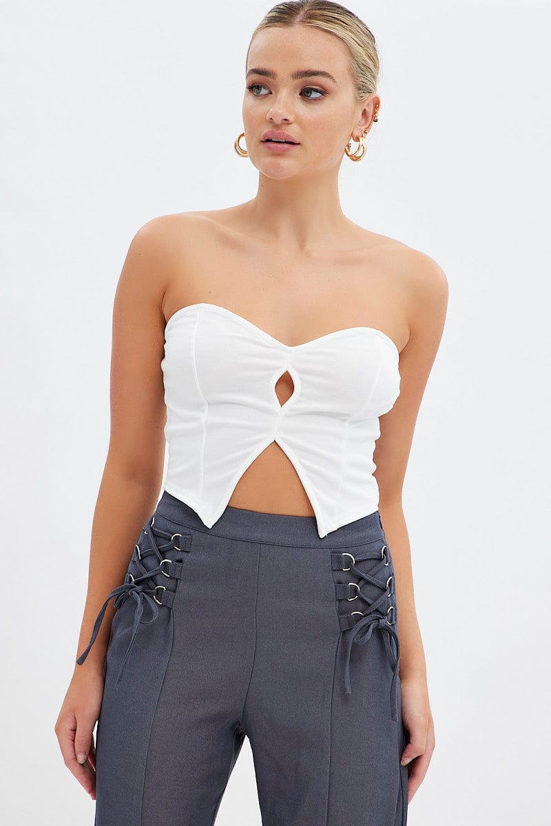 White Keyhole Bandeau Top Sweetheart for Ally Fashion