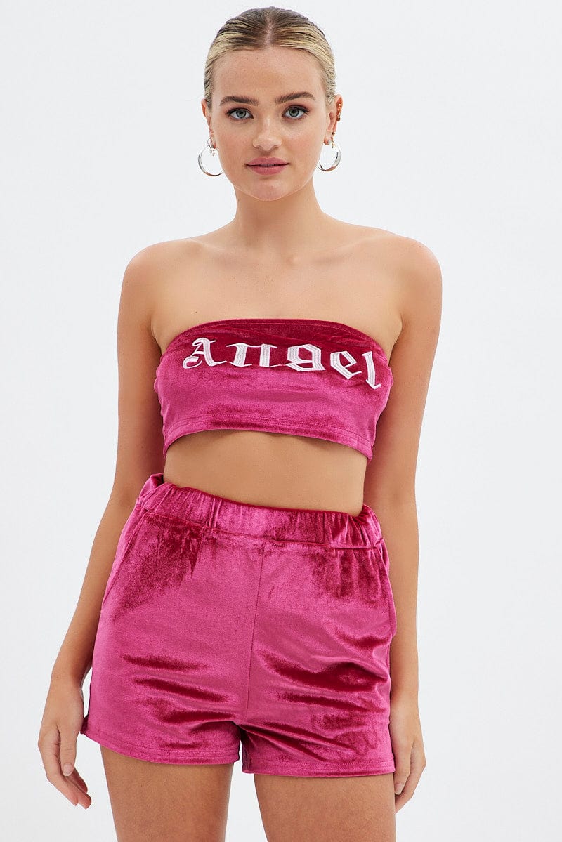 Pink Velvet Bandeau Top for Ally Fashion