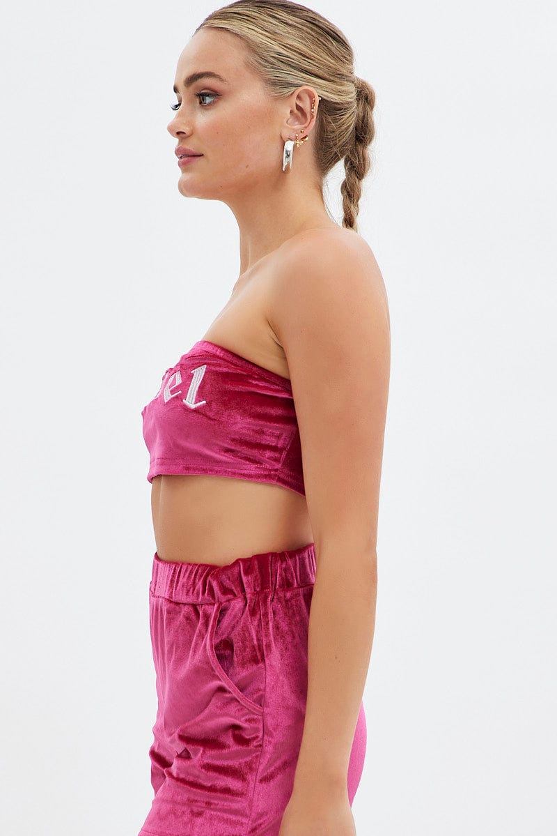 Pink Velvet Bandeau Top for Ally Fashion