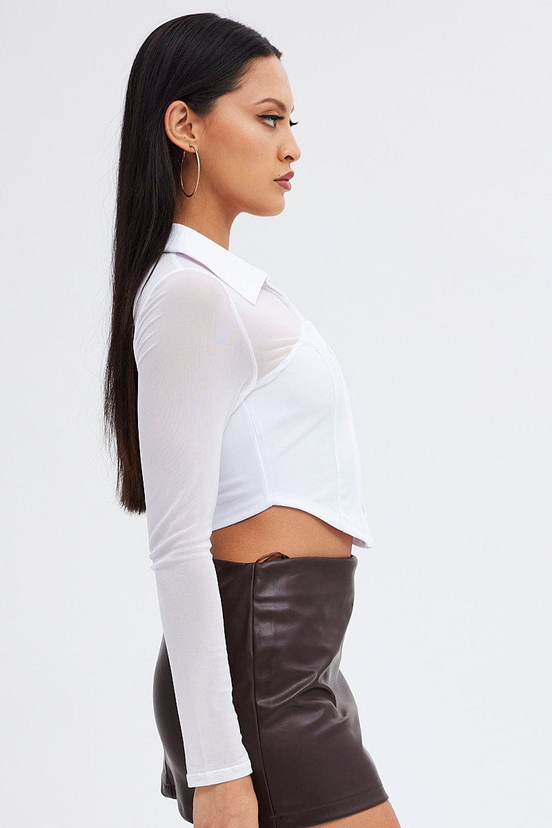 White Top with Long Sleeve and Collar for Ally Fashion