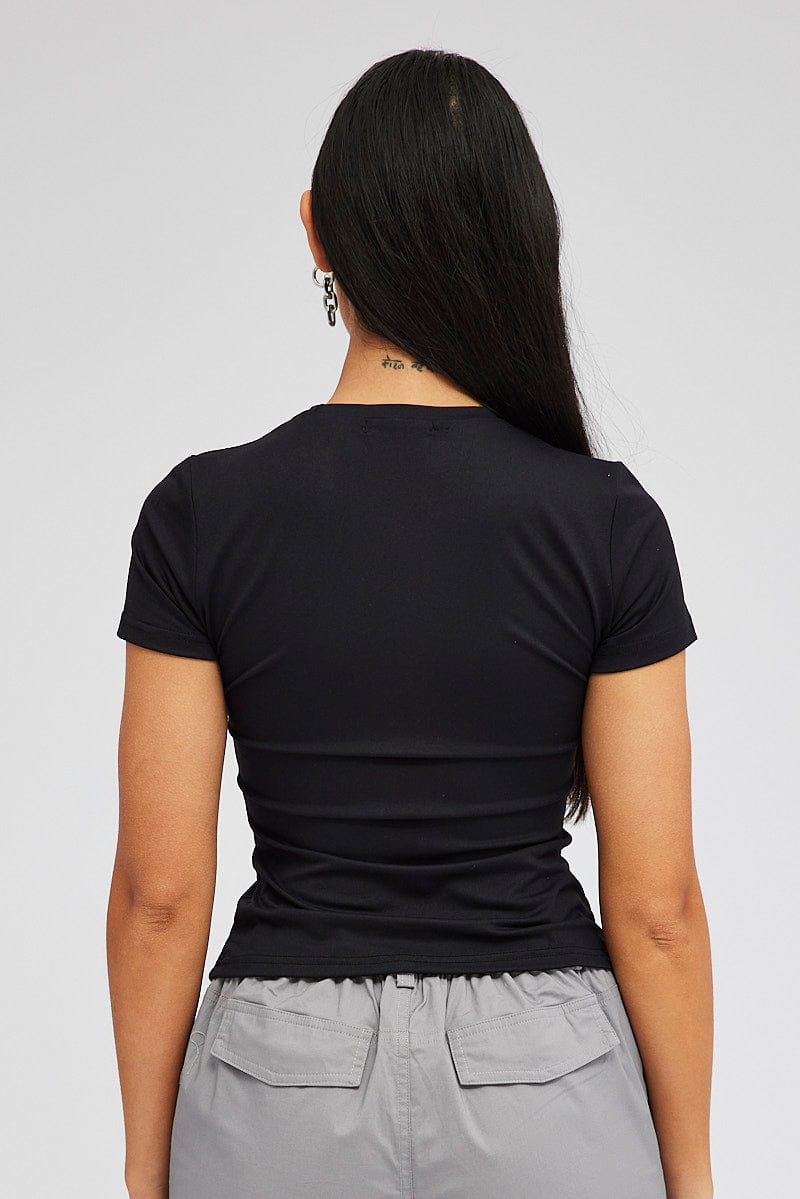 Black Supersoft Top Short Sleeve Round Neck | Ally Fashion