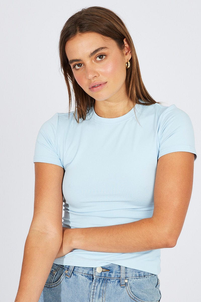 Blue Supersoft Top Short Sleeve Round Neck for Ally Fashion