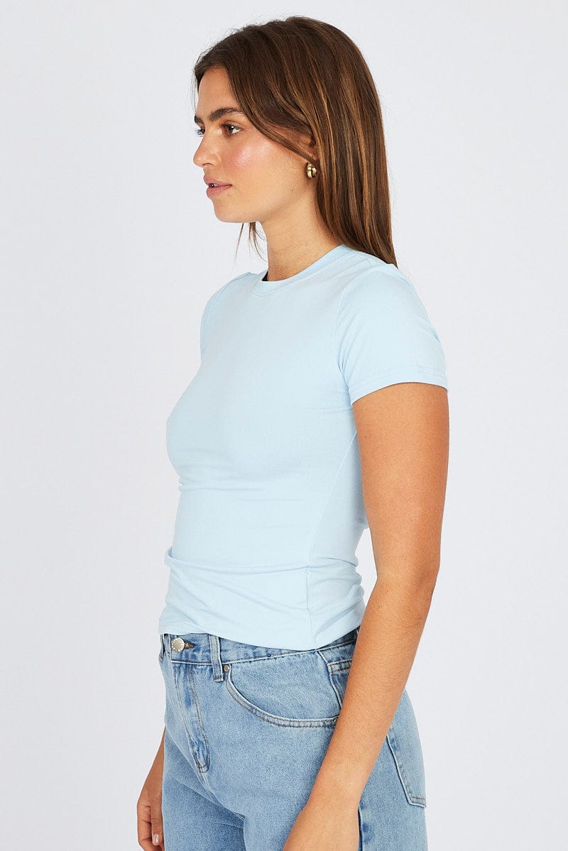 Blue Supersoft Top Short Sleeve Round Neck for Ally Fashion