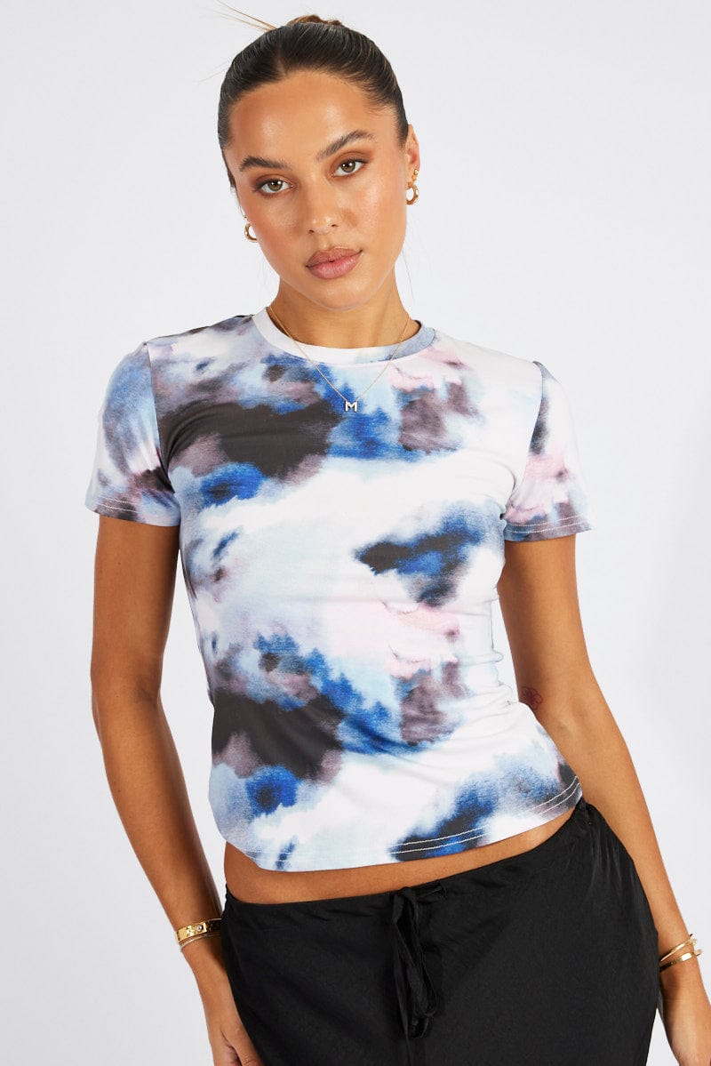 Multi Abstract Supersoft Top Short Sleeve for Ally Fashion