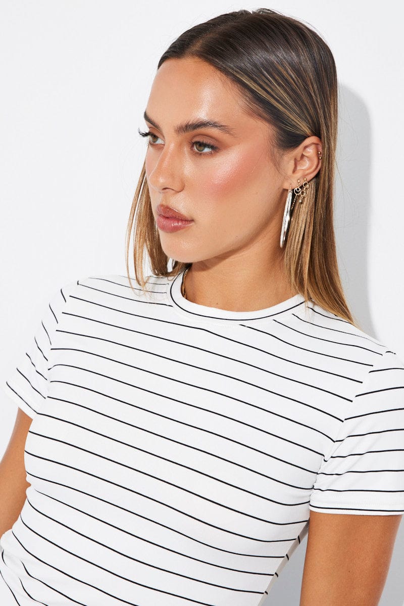 White Stripe Supersoft Top Short Sleeve for Ally Fashion