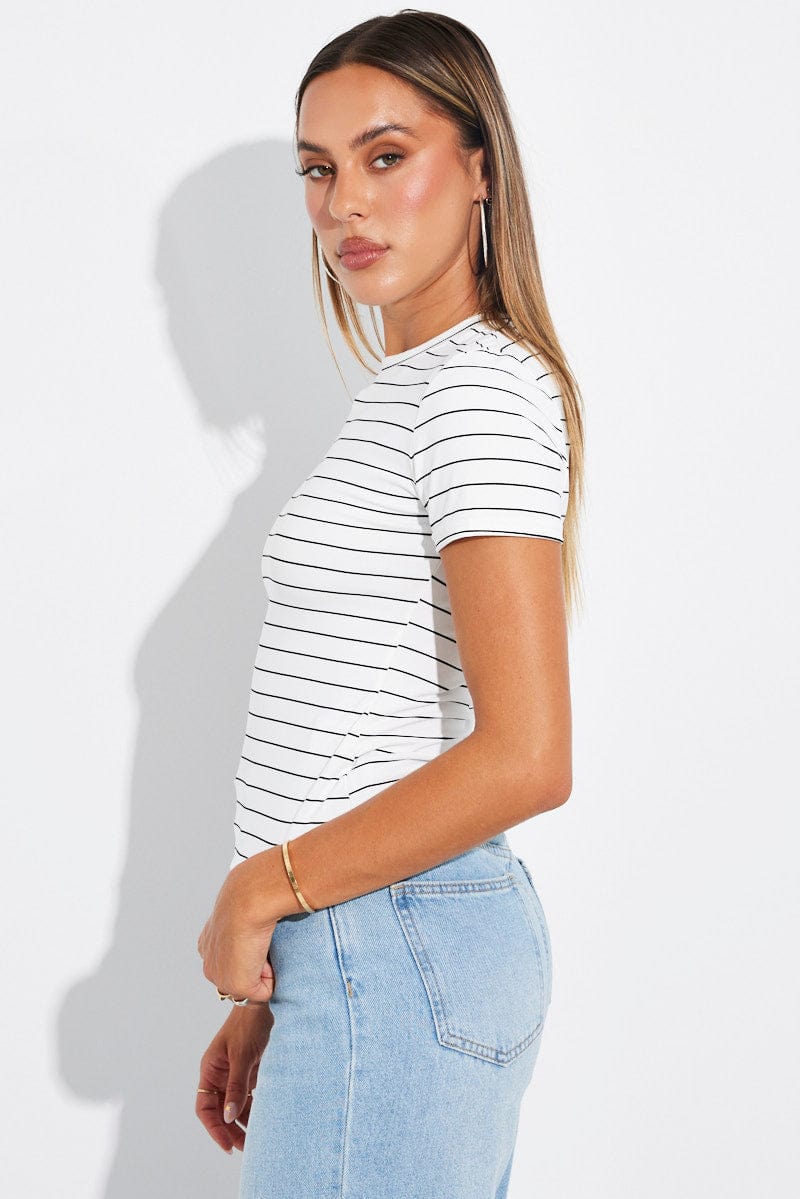 White Stripe Supersoft Top Short Sleeve for Ally Fashion