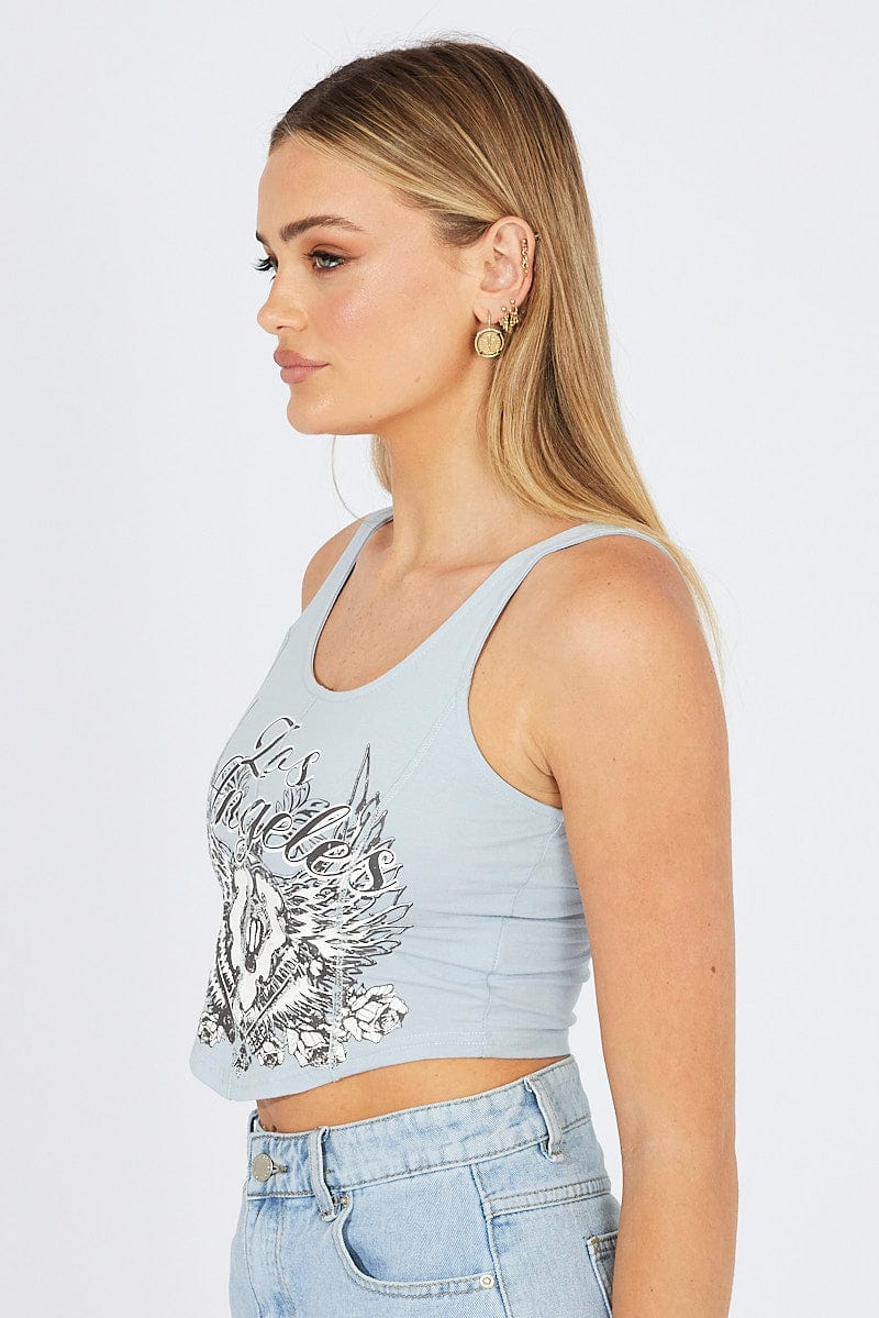 Blue Graphic Singlet Top for Ally Fashion