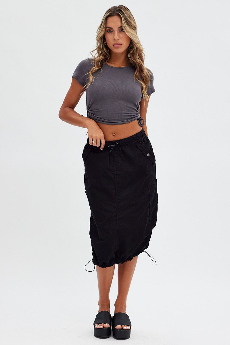 Grey Side Ruching Top Short Sleeve Crop for Ally Fashion