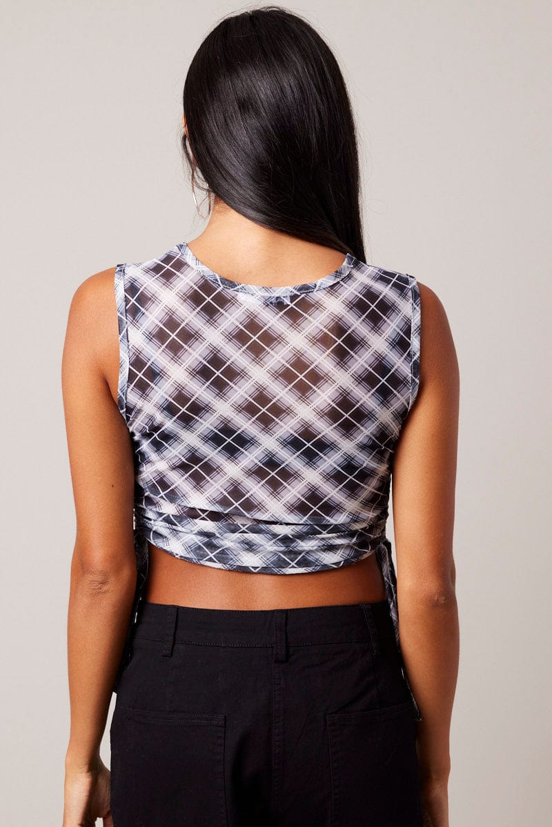 Black Check Side Rushed Top Sleeveless for Ally Fashion