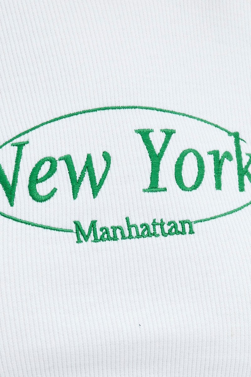 White Tee Crop Short Sleeve New York Embroidery for Ally Fashion