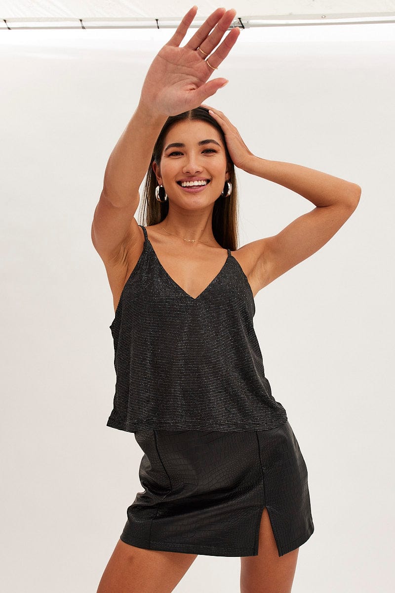 Black Diamonte Jersey V Neck Cami for Ally Fashion