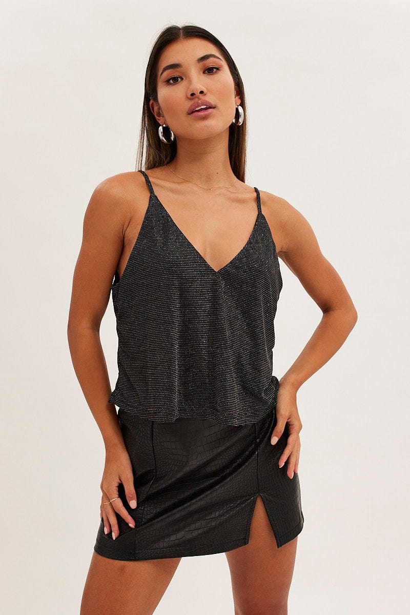 Black Diamonte Jersey V Neck Cami for Ally Fashion