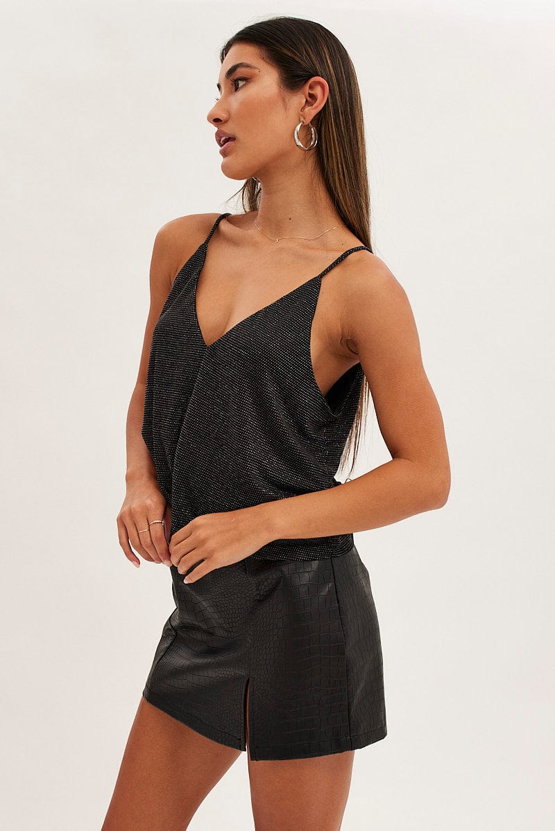 Black Diamonte Jersey V Neck Cami for Ally Fashion