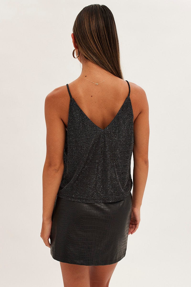 Black Diamonte Jersey V Neck Cami for Ally Fashion