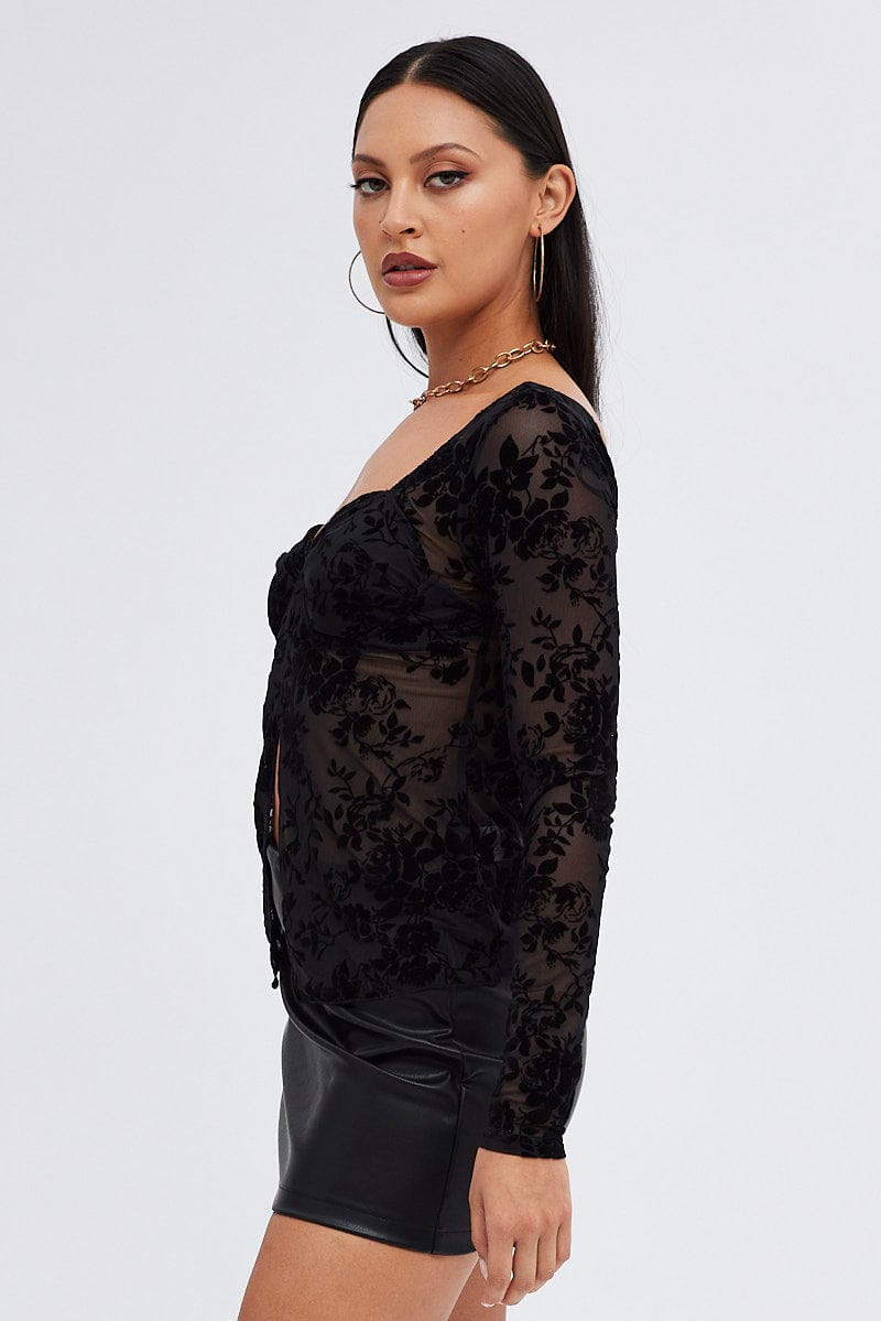 Black Laced Top Long Sleeves for Ally Fashion