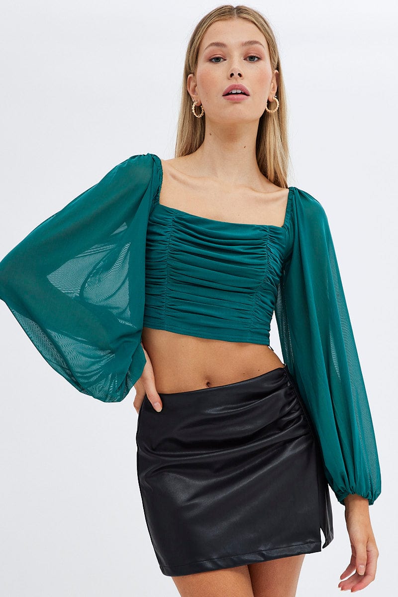 Green Bubble Top Long Sleeves | Ally Fashion