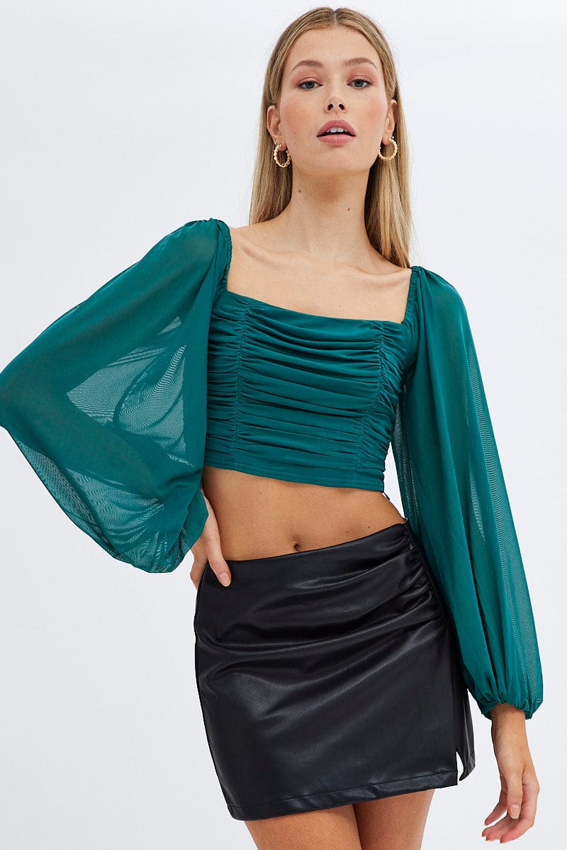 Green Bubble Top Long Sleeves for Ally Fashion