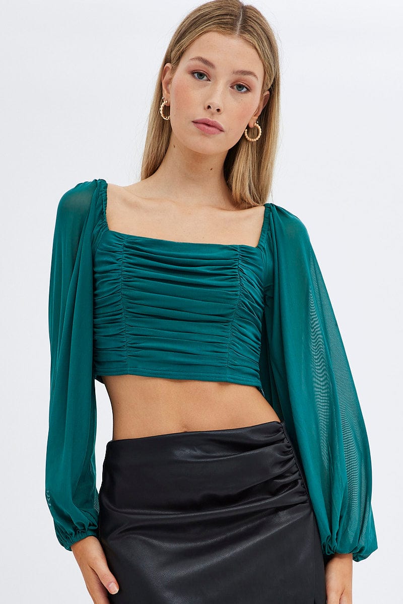 Green Bubble Top Long Sleeves for Ally Fashion