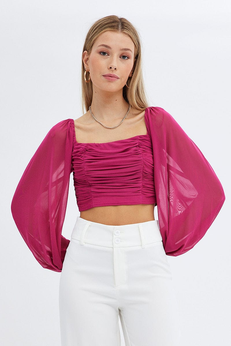 Pink Bubble Top Long Sleeves for Ally Fashion