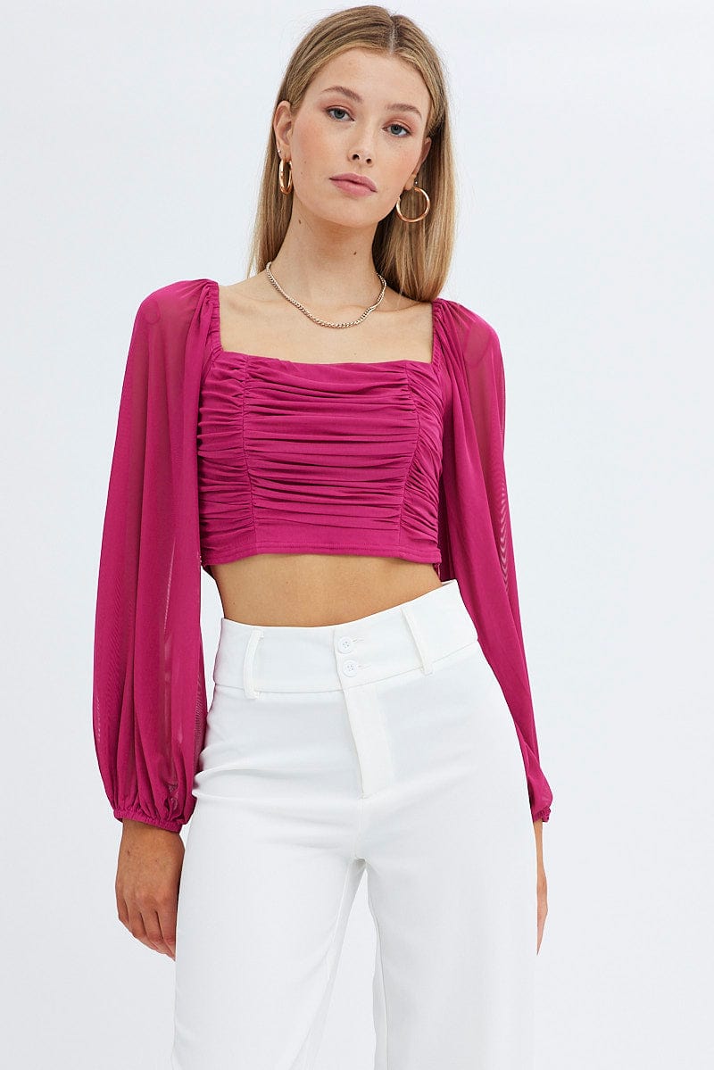 Pink Bubble Top Long Sleeves for Ally Fashion