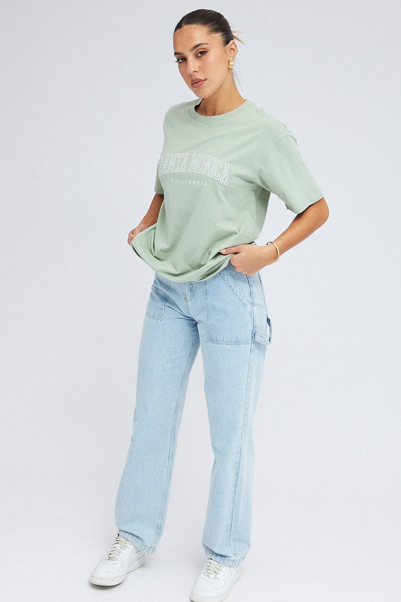 Green T Shirt Short Sleeve Crew Neck Santa Monica for Ally Fashion