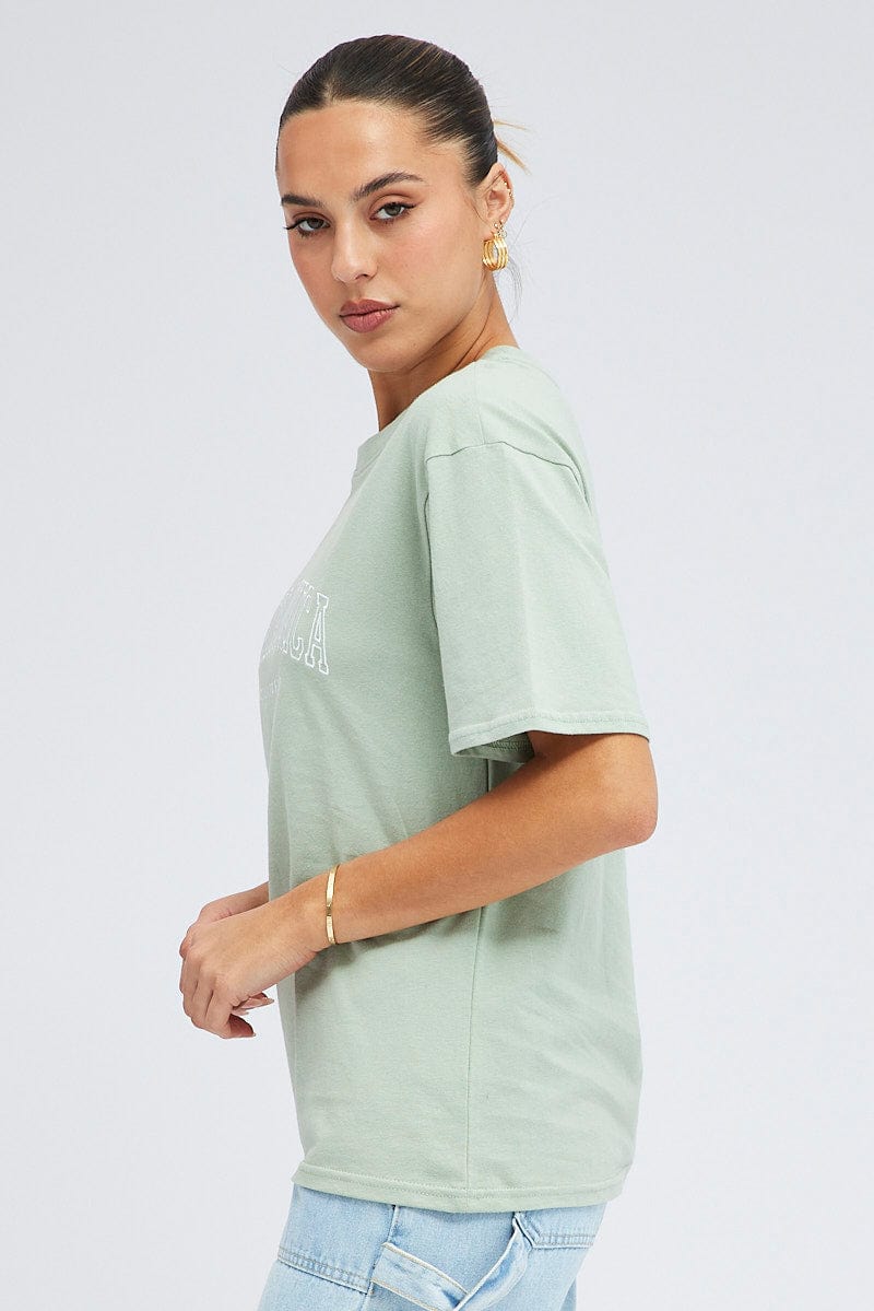 Green T Shirt Short Sleeve Crew Neck Santa Monica for Ally Fashion