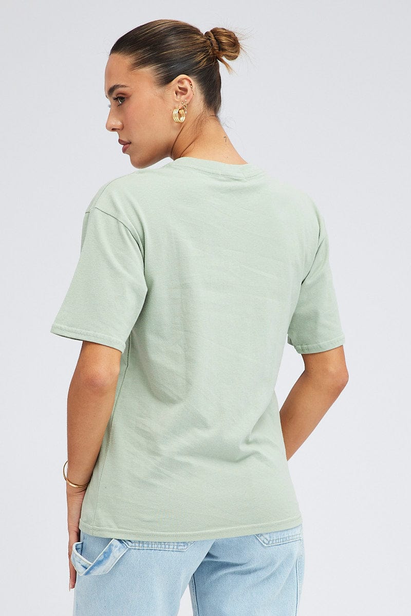 Green T Shirt Short Sleeve Crew Neck Santa Monica for Ally Fashion