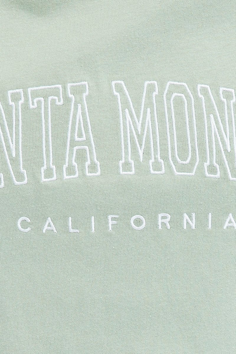 Green T Shirt Short Sleeve Crew Neck Santa Monica for Ally Fashion