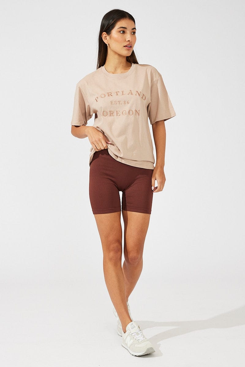 Beige Graphic Tee Short Sleeve for Ally Fashion