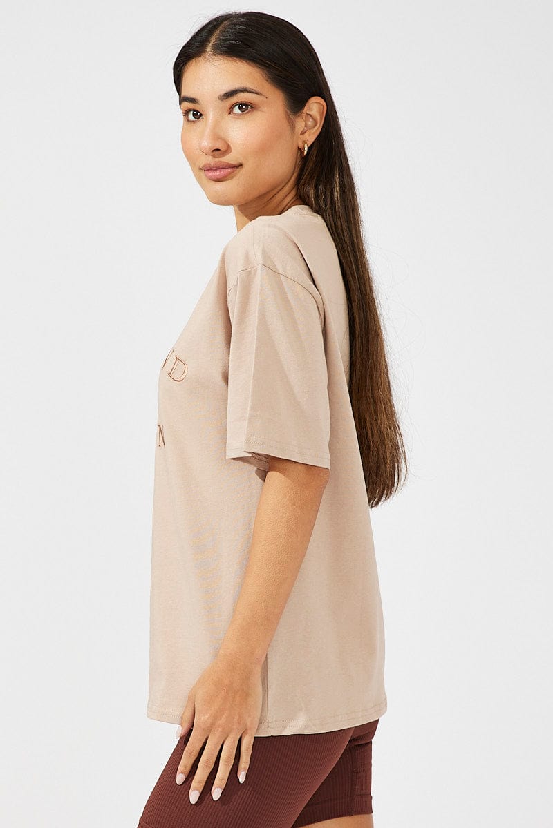 Beige Graphic Tee Short Sleeve for Ally Fashion